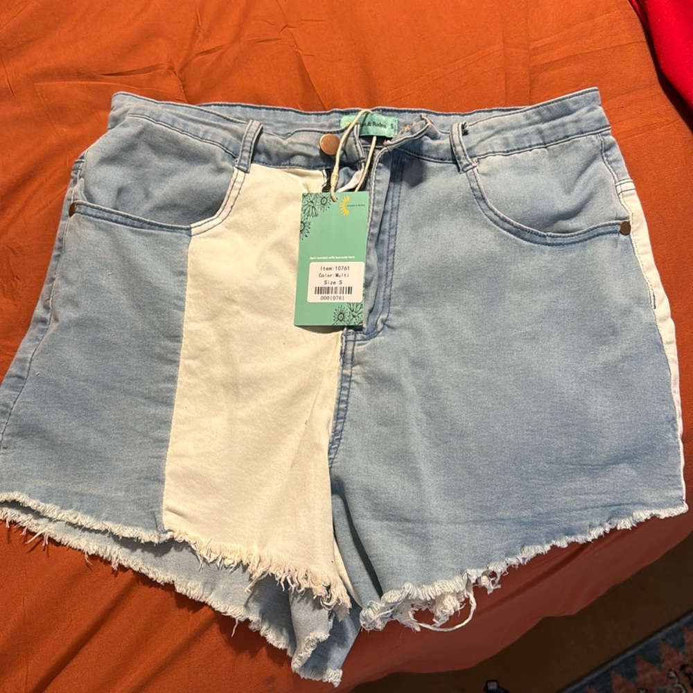 Color block Jean shorts